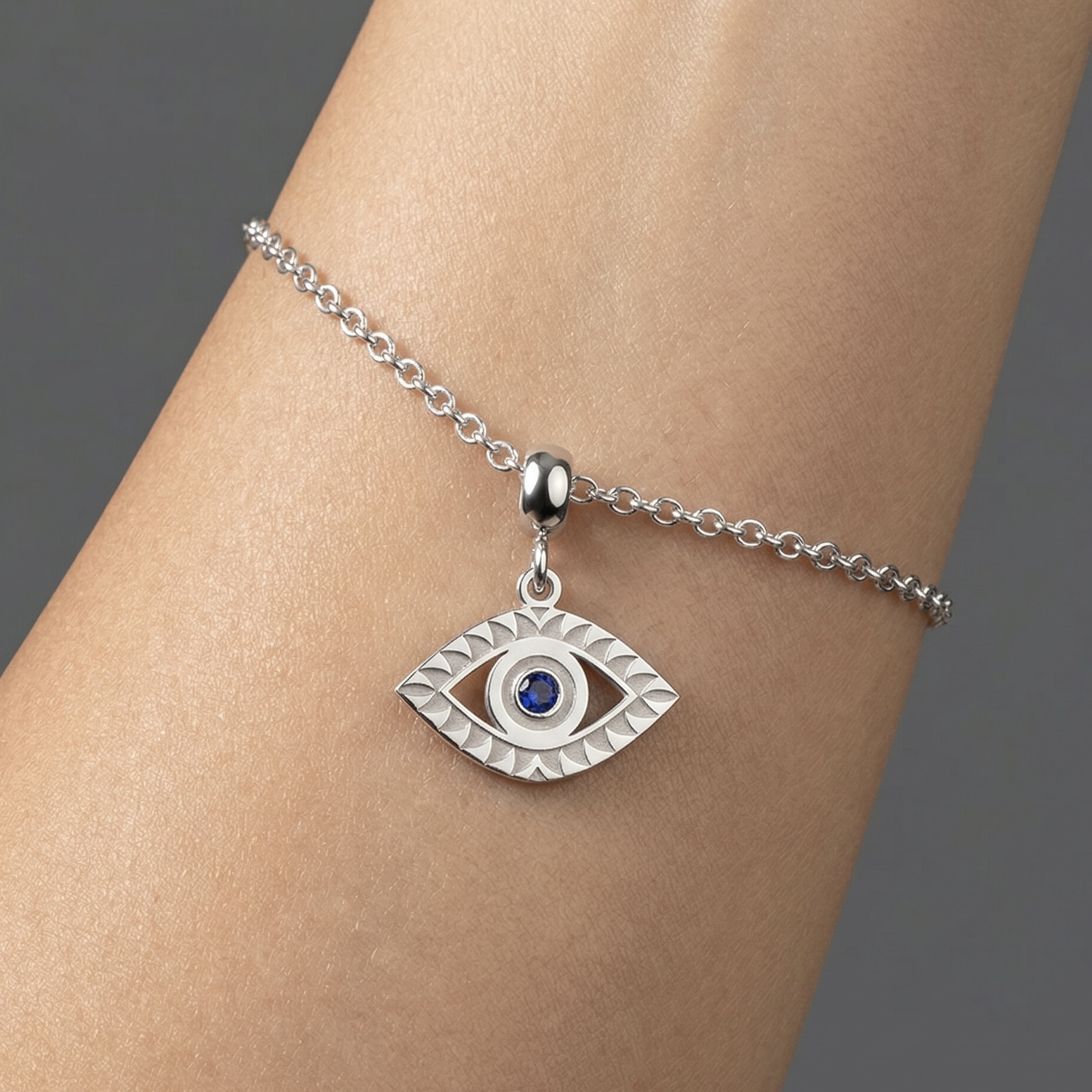 9kt Gold or Sterling Silver Starter Carrier Chain Bracelet with Evil Eye Charm