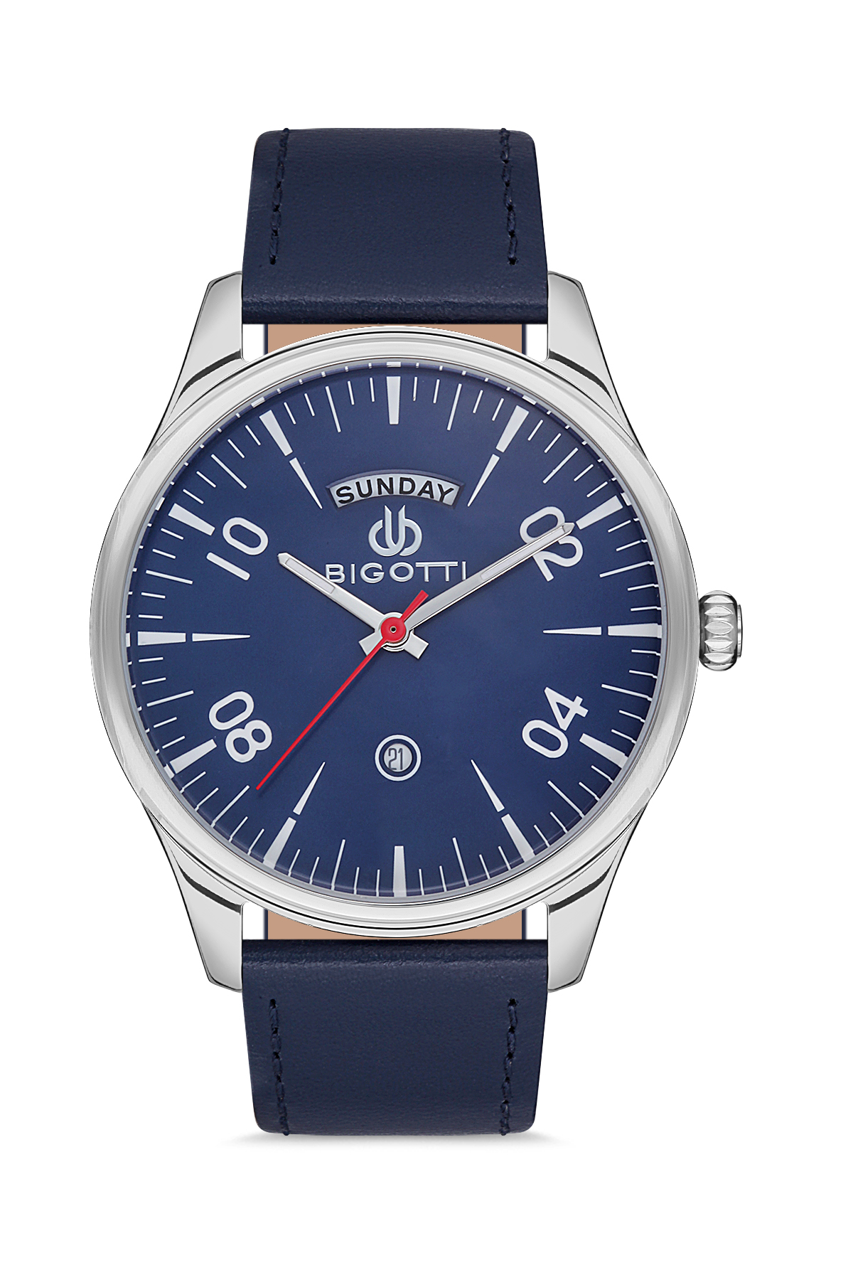 Men's Day and Date Leather Strap Watch