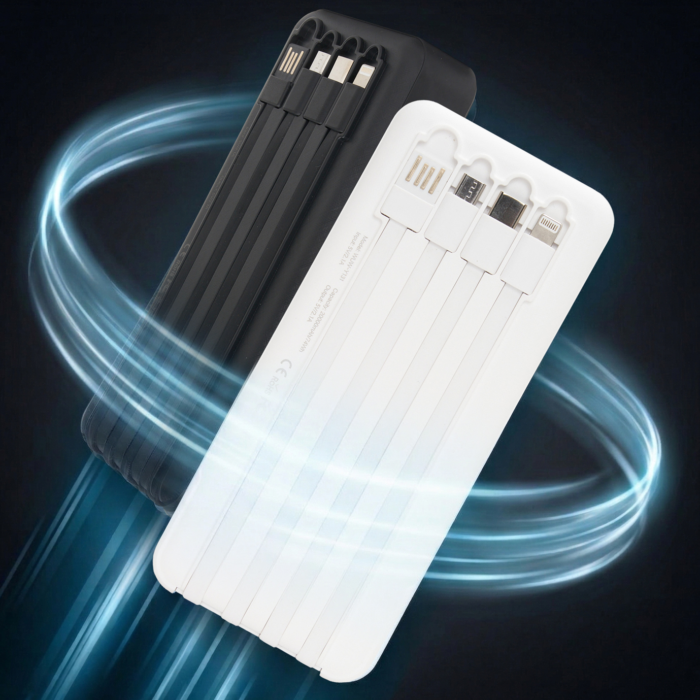 22.5W 20000mAh Power Bank with 4 Built-In-Cables