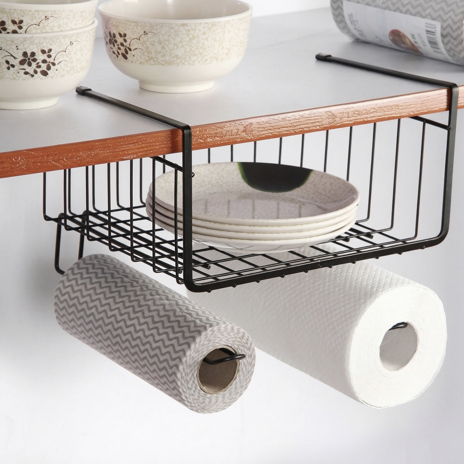 2x Undershelf Storage Baskets with Hanging Hooks