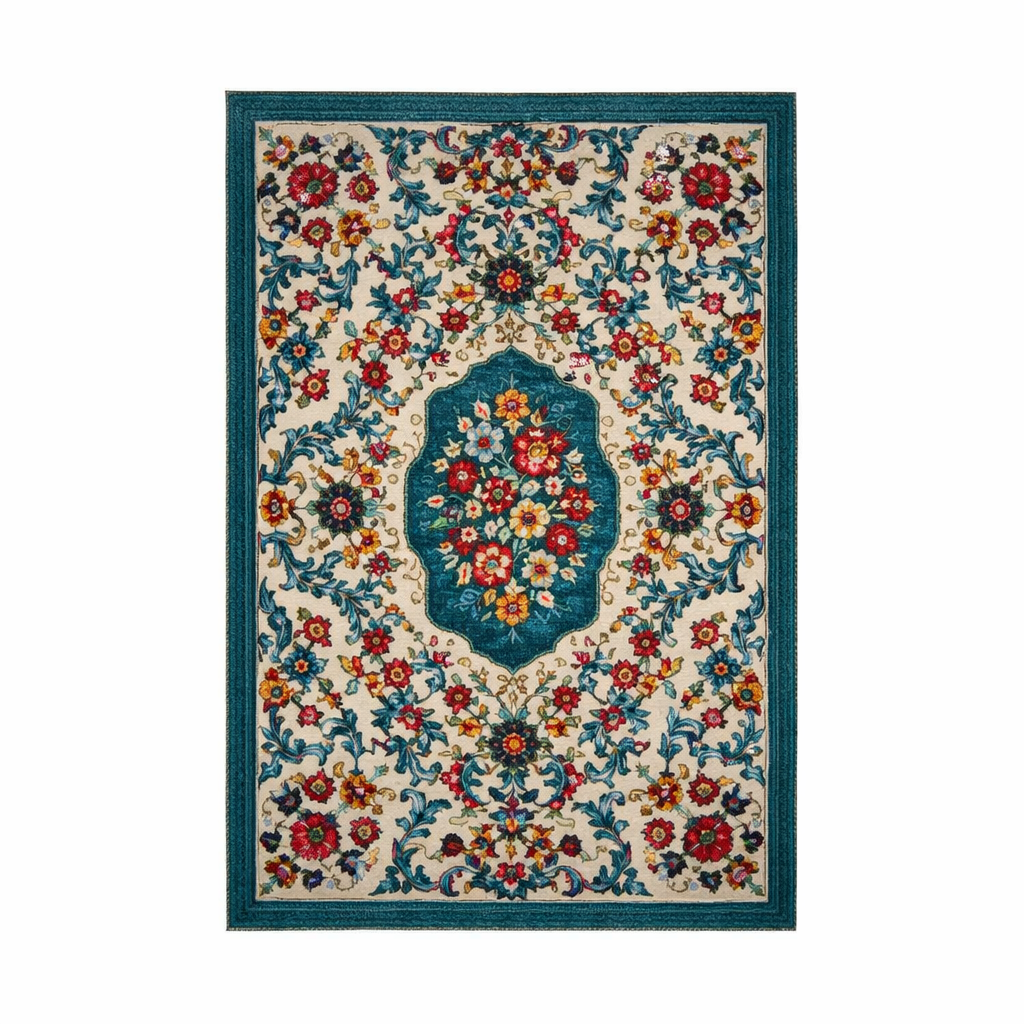Ivory & Teal Floral - 122cm x 70cm