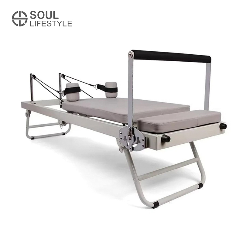 Foldable Pilates Reformer Machine for Fitness and Yoga Grey