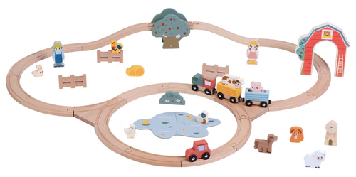 43-Piece Wooden Farm Train Set