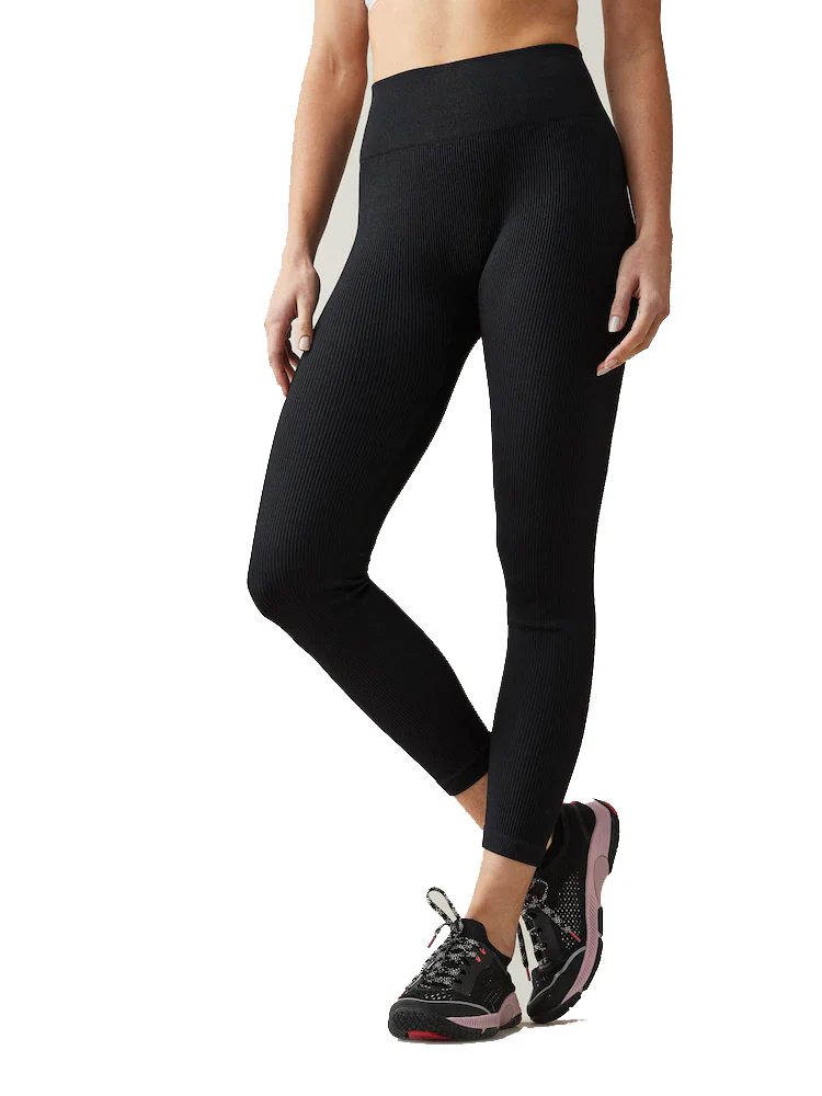2x Ladies Fleece-Lined Ribbed High Waist Leggings
