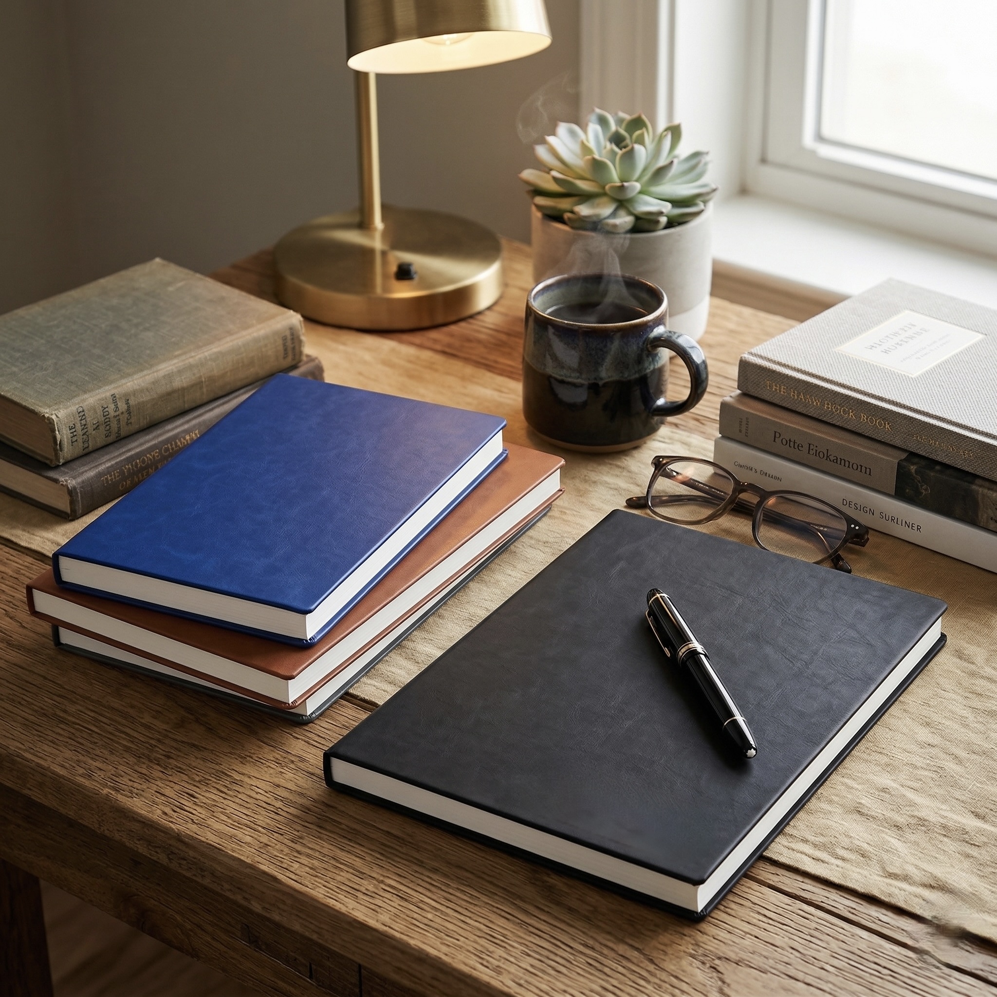 4x Premium Faux Leather Notebooks