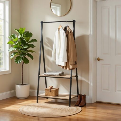 Ladder Shelf with Clothes Hanging Rail