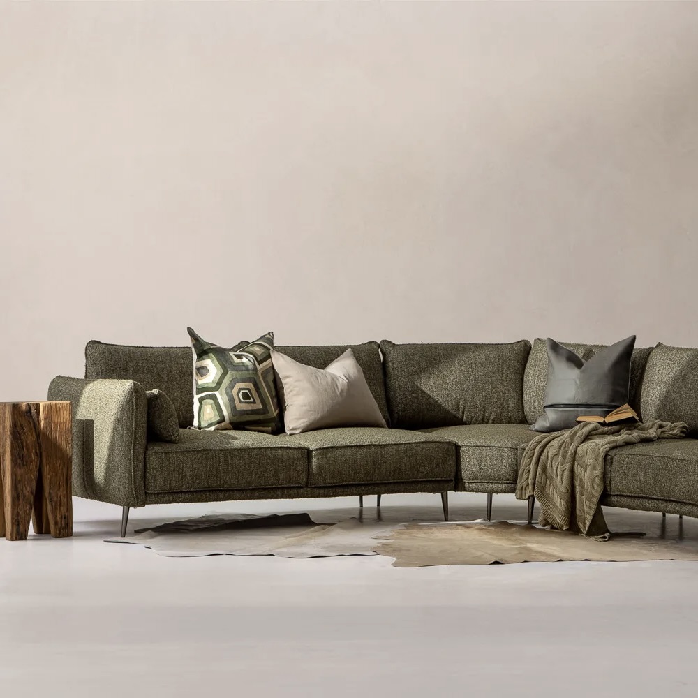 Upholstered Polyester Bouclé Corner Couch