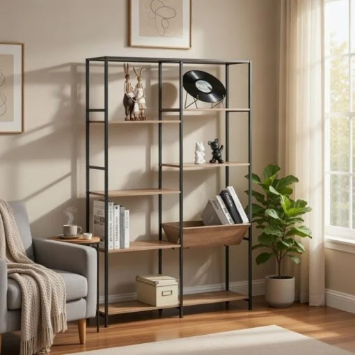 Display Bookshelf with Magazine Shelf