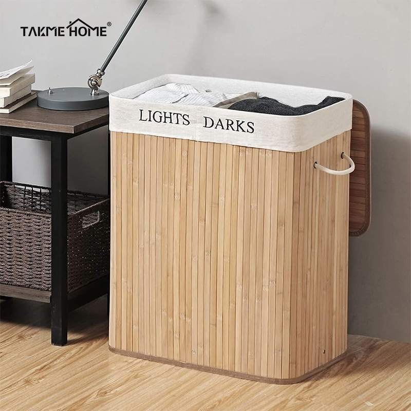 90L Double-Compartment Laundry Basket with Lid