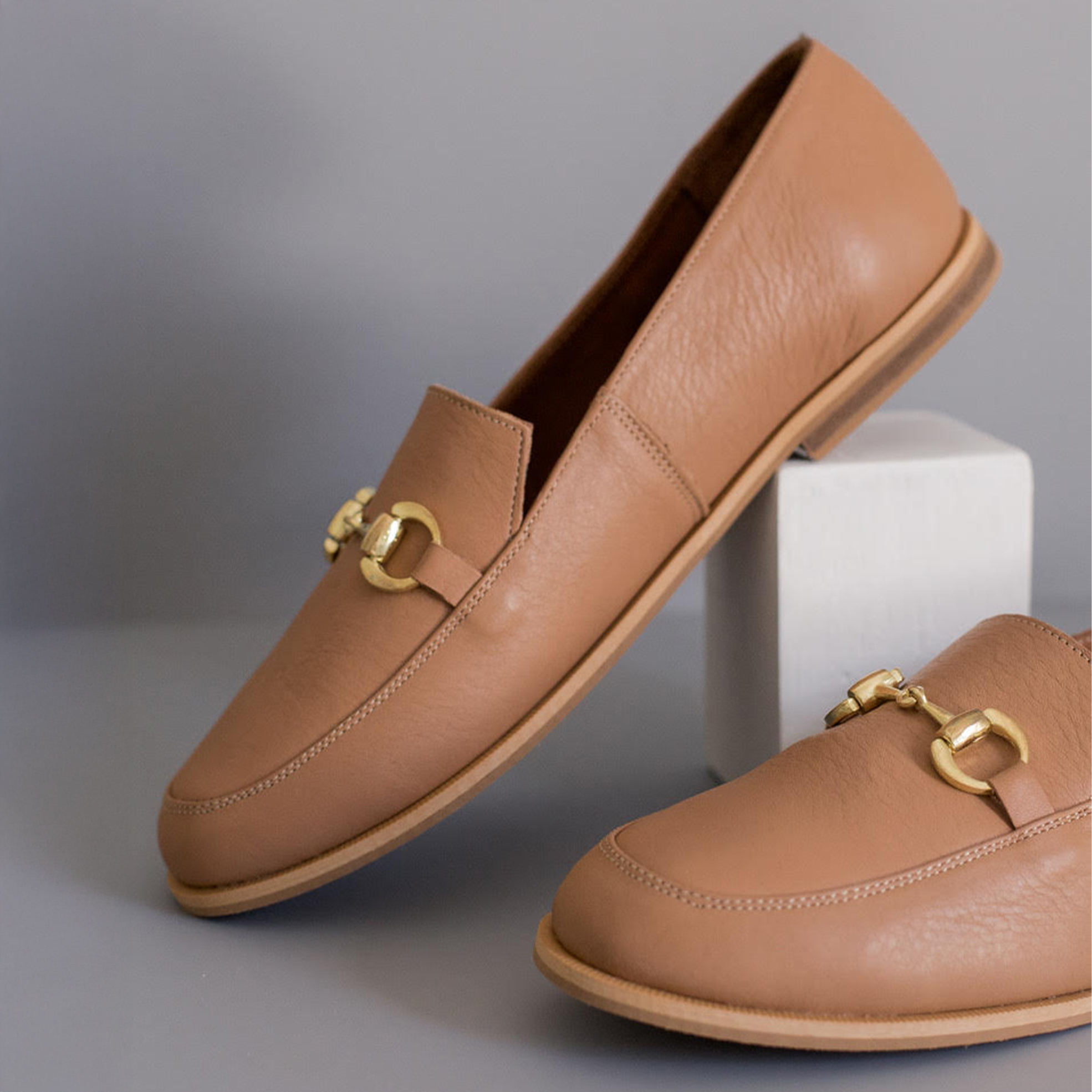 Ladies Genuine Leather Beige Loafers
