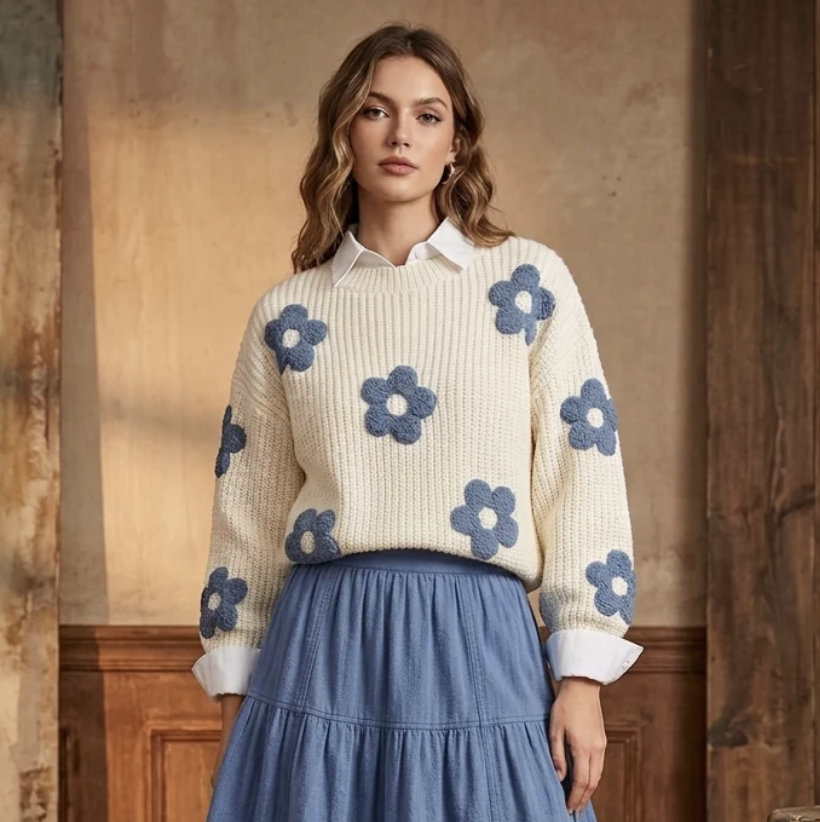 Ladies Floral Knit Sweater