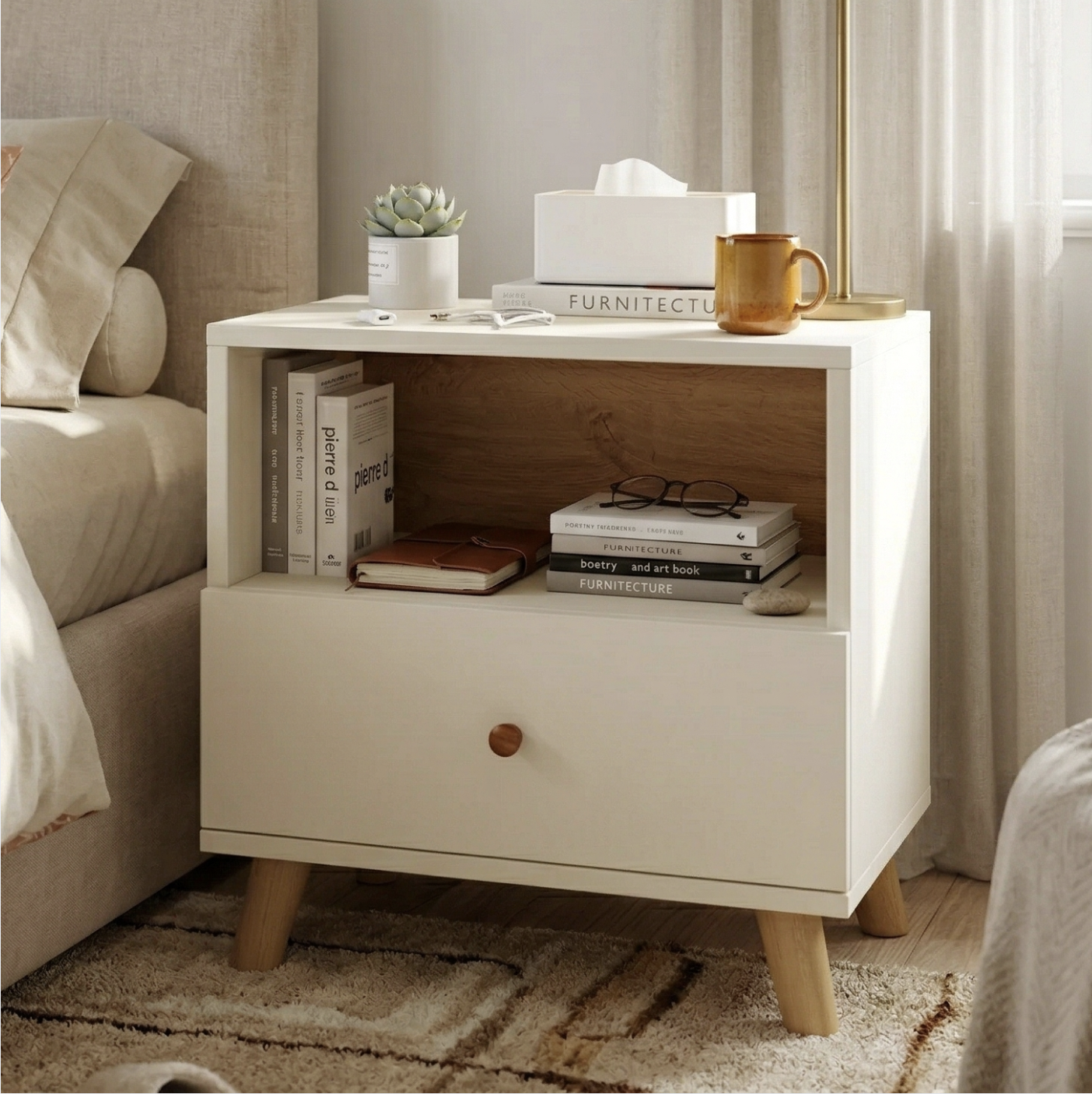 Single-Drawer Nightstand with Open Storage