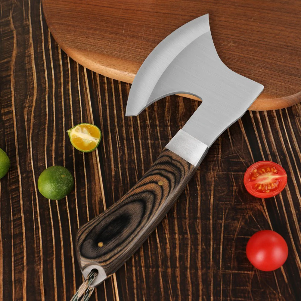 8" Multifunctional Braai Cleaver Axe with Sheath and Rope Lanyard