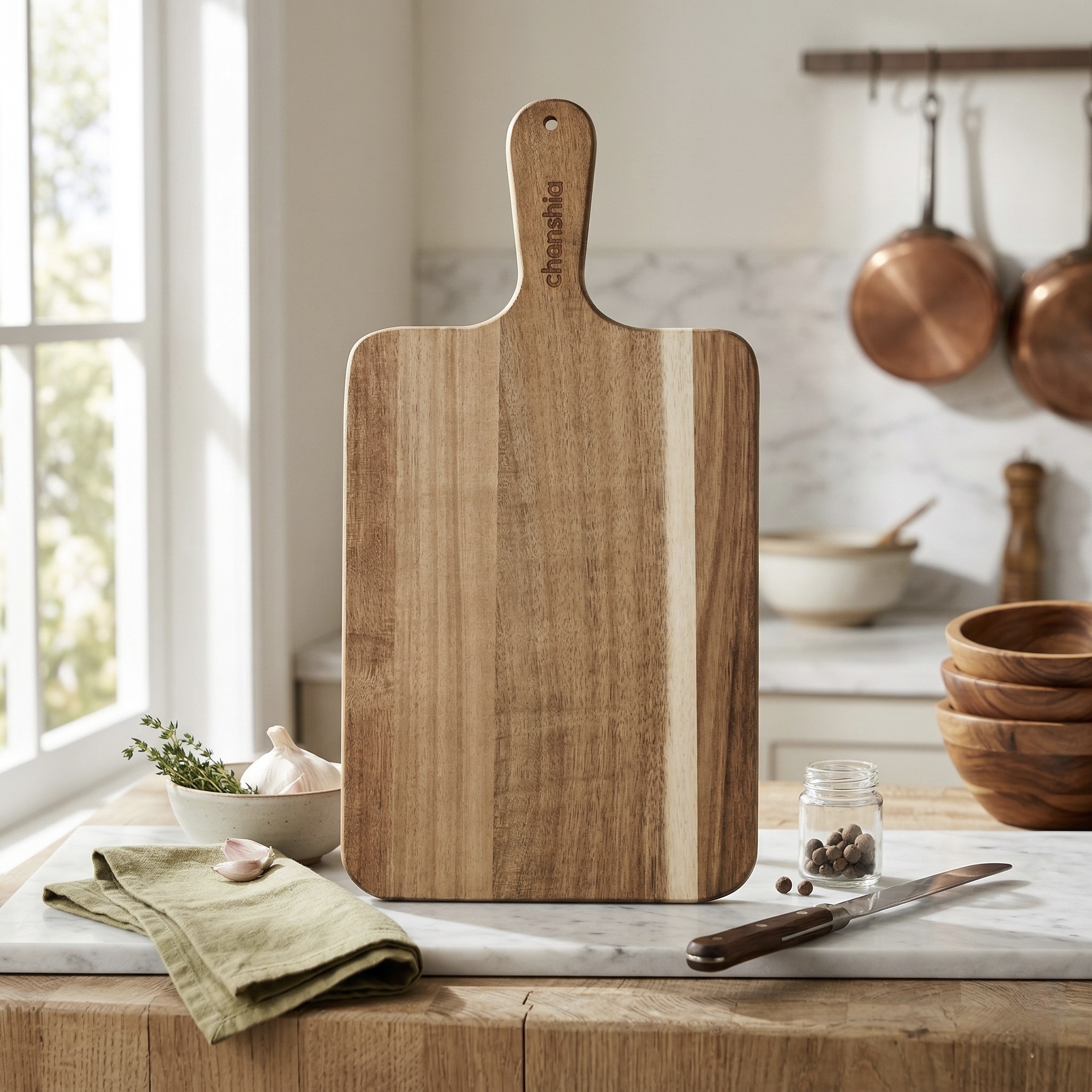 Acacia Wood Serving and Cutting Board with Handle