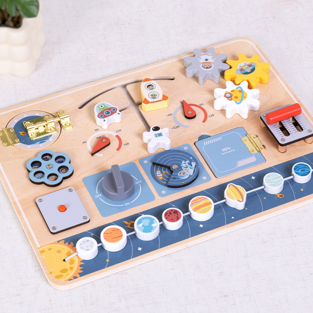 Wooden Space Busy Board Montessori Activity for Toddlers