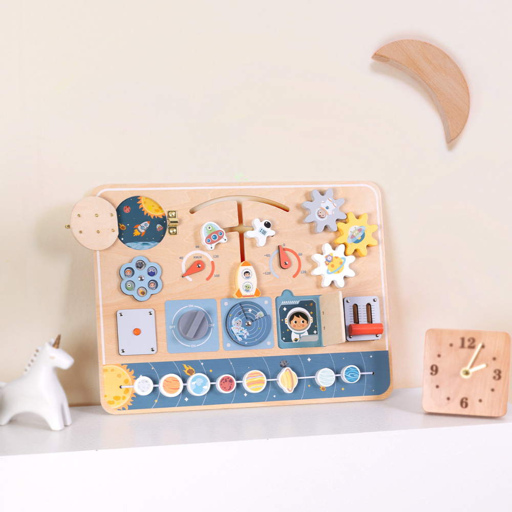Wooden Space Busy Board Montessori Activity for Toddlers