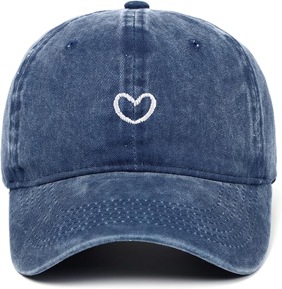 Unisex Heart Embroidery Washed Cap