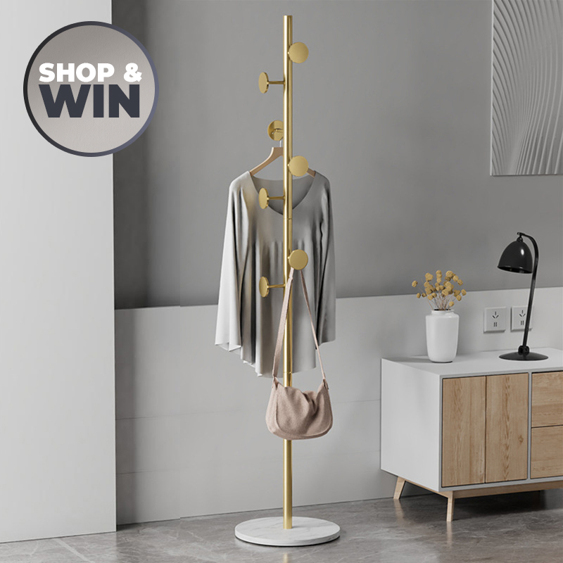 7-Hook Metal Coat Rack with Marble Base