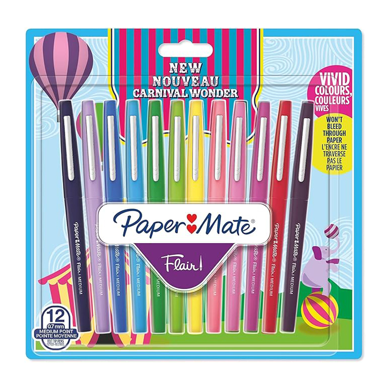 12x Flair Felt Tip Pens with Therapy Colouring Book