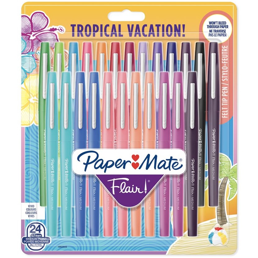 24x Flair Felt Tip Pens with Therapy Colouring Book