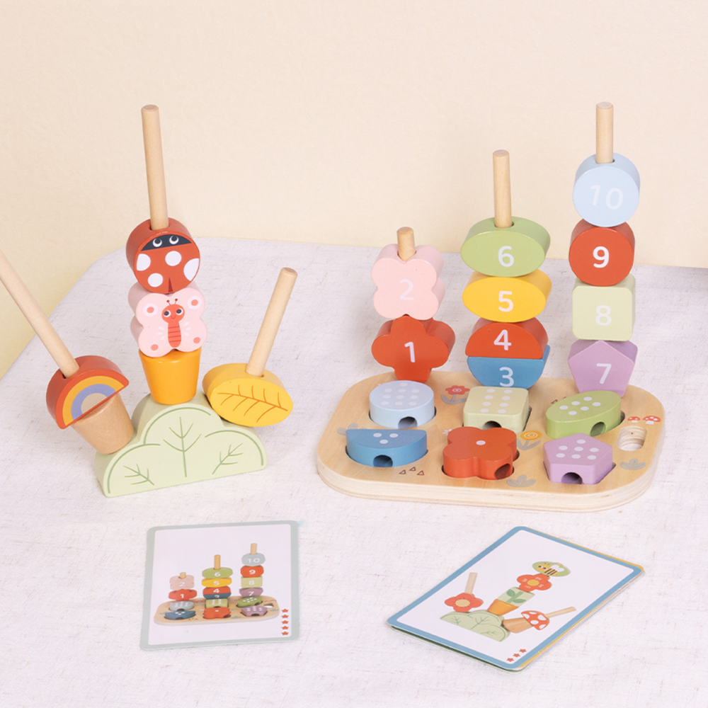 33-Piece Wooden Montessori Garden Stacking Travel Toy
