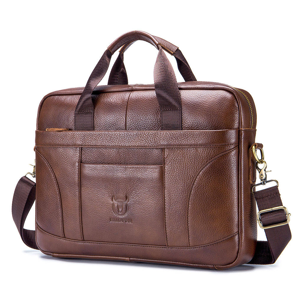 Genuine Leather Brown Front Pouch Laptop Bag