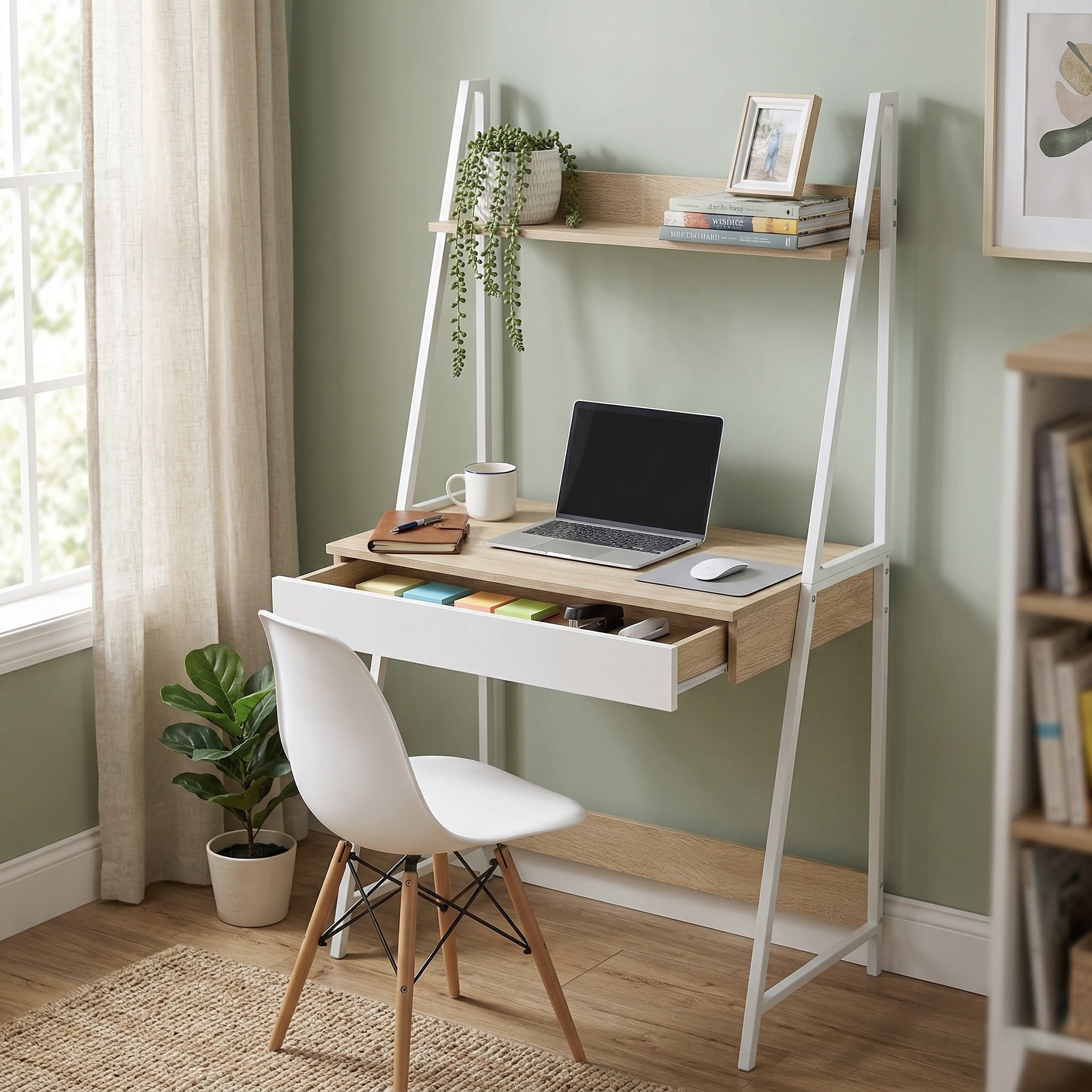 Single-Drawer Steel Frame Ladder Study Desk