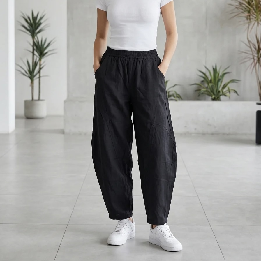 Ladies Cotton Barrel Pants with Pockets
