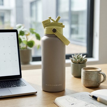 950ml Insulated Stainless Steel Bottle with Dual-Lid Straw