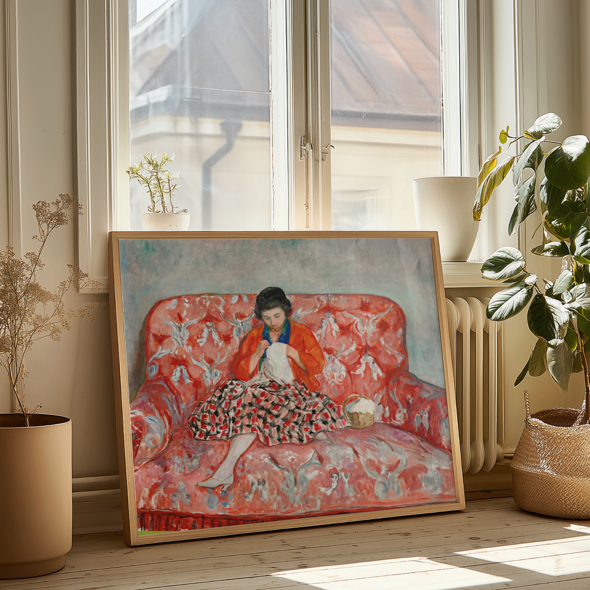 Henri Lebasque - "Jeune Fille Cousant Sur Un Canapé (circa 1925)"