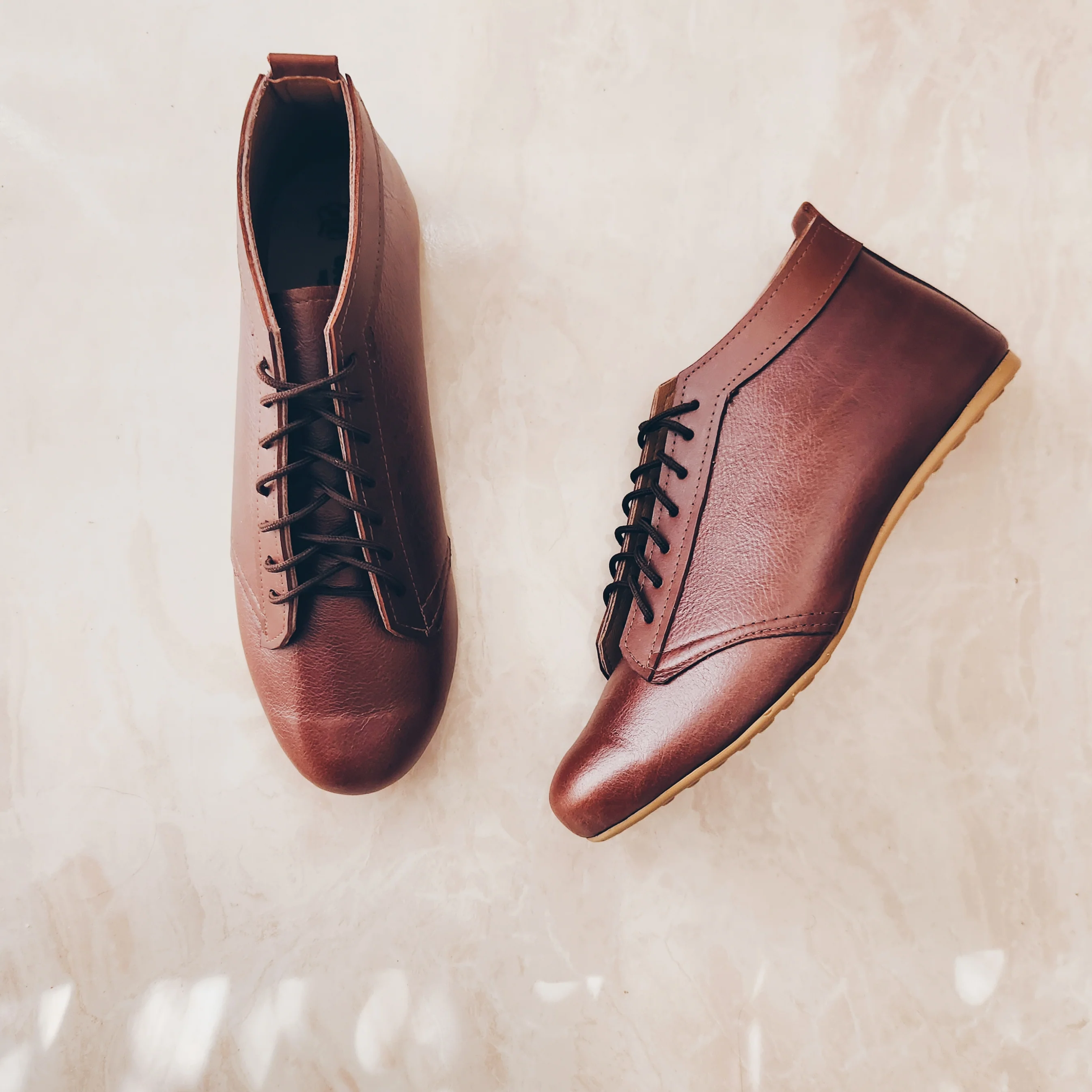 Ladies Genuine Leather Lace-Up Mini Ankle Boots