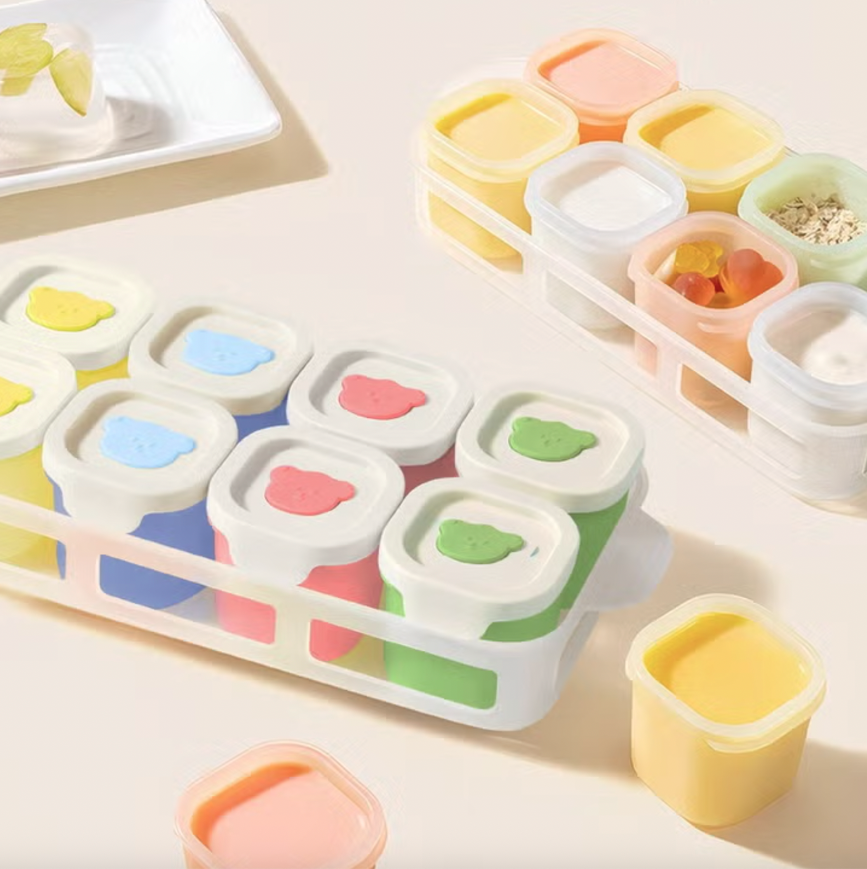 8x Silicone Baby Food Containers with Tray