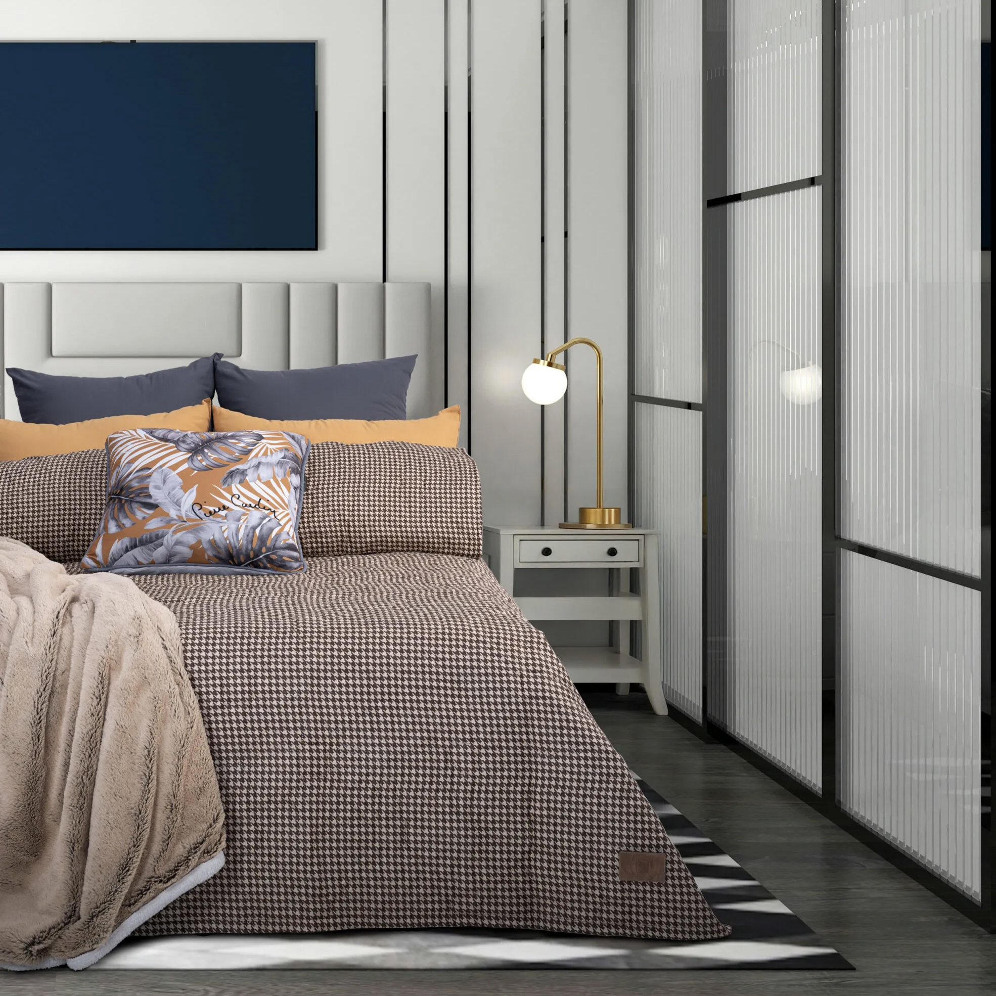 Printed Houndstooth Quilt with Pillowcases