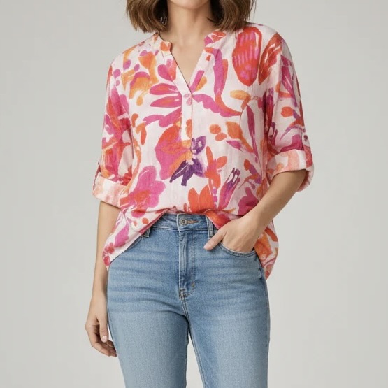 Ladies Floral Button-Up Shirt