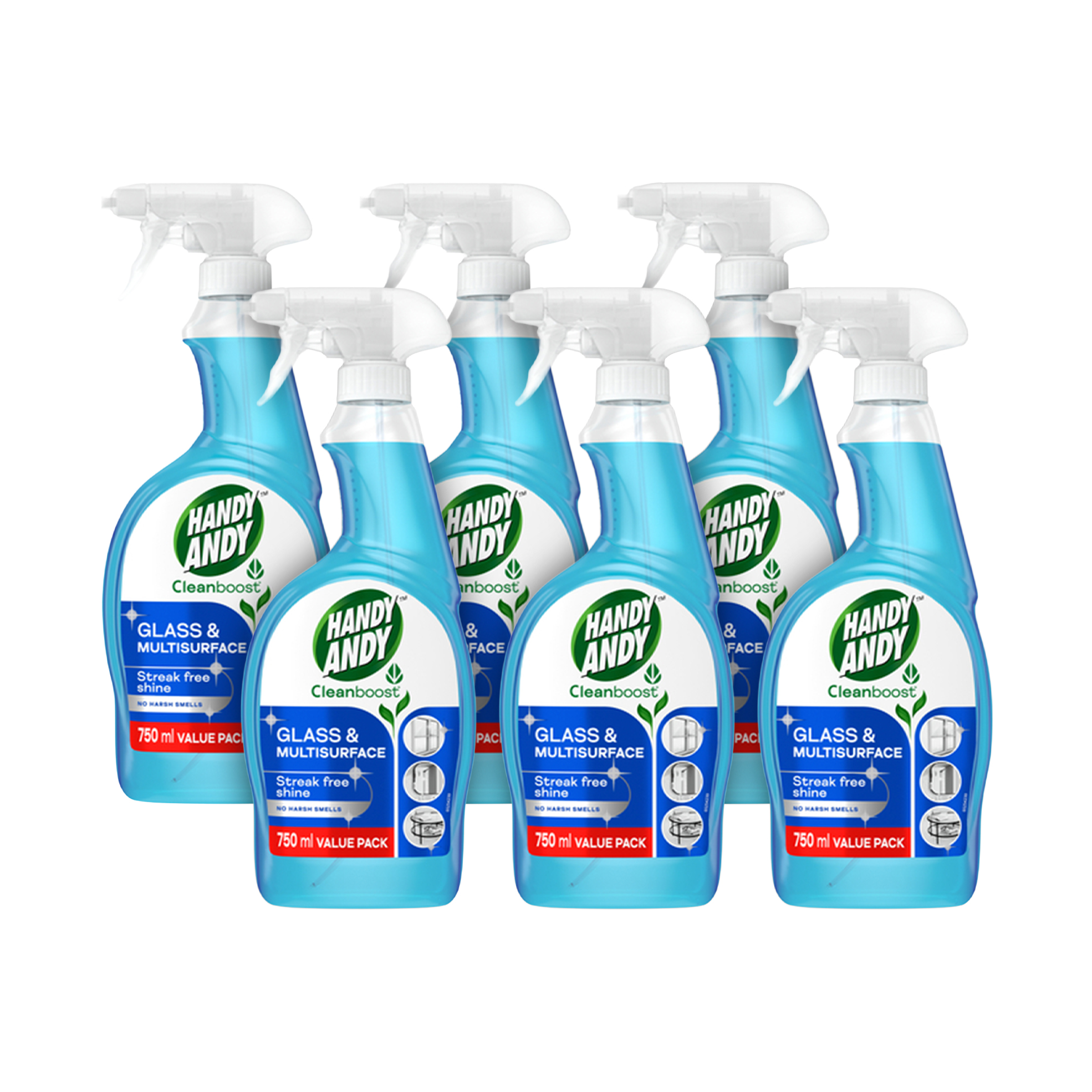 6x 750ml Glass & Multi Surface Cleaner
