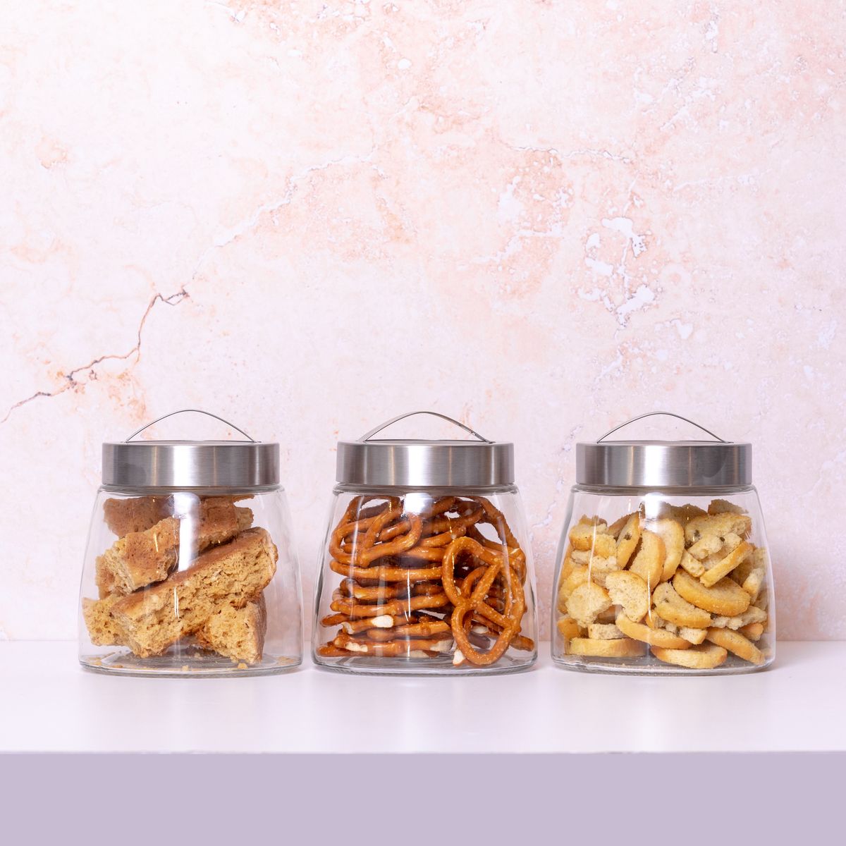 3x Soho Glass Containers with Steel Lids