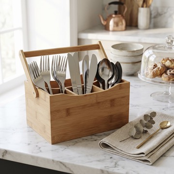 Bamboo Cutlery Holder with Handle