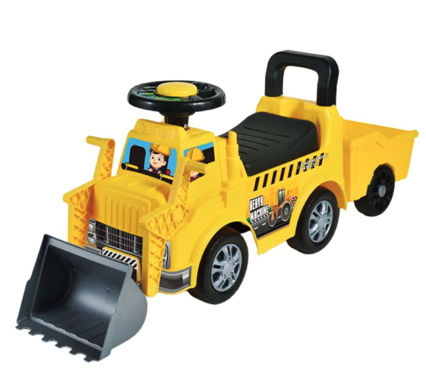 Ride-On Bulldozer Truck with Trailer and Digger