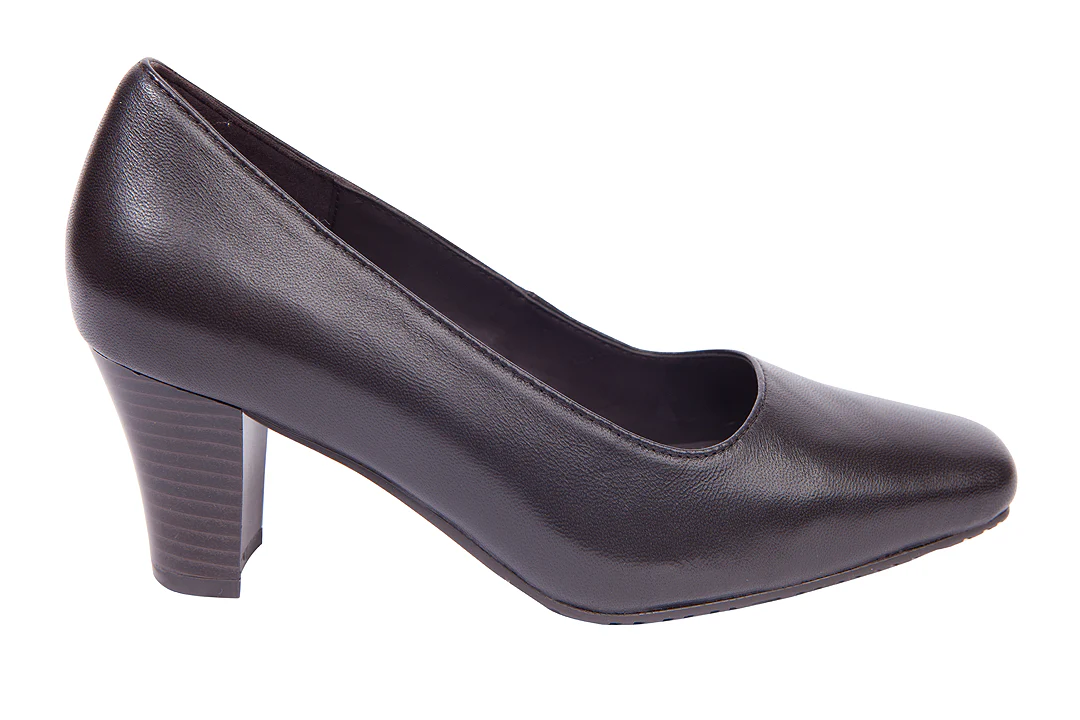 Ladies Genuine Leather Classic Block Heel Court Shoes