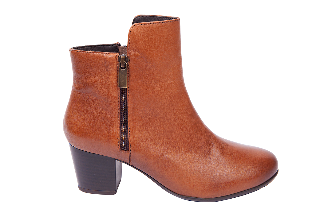 Ladies Genuine Leather Block Heel Zip Ankle Boots