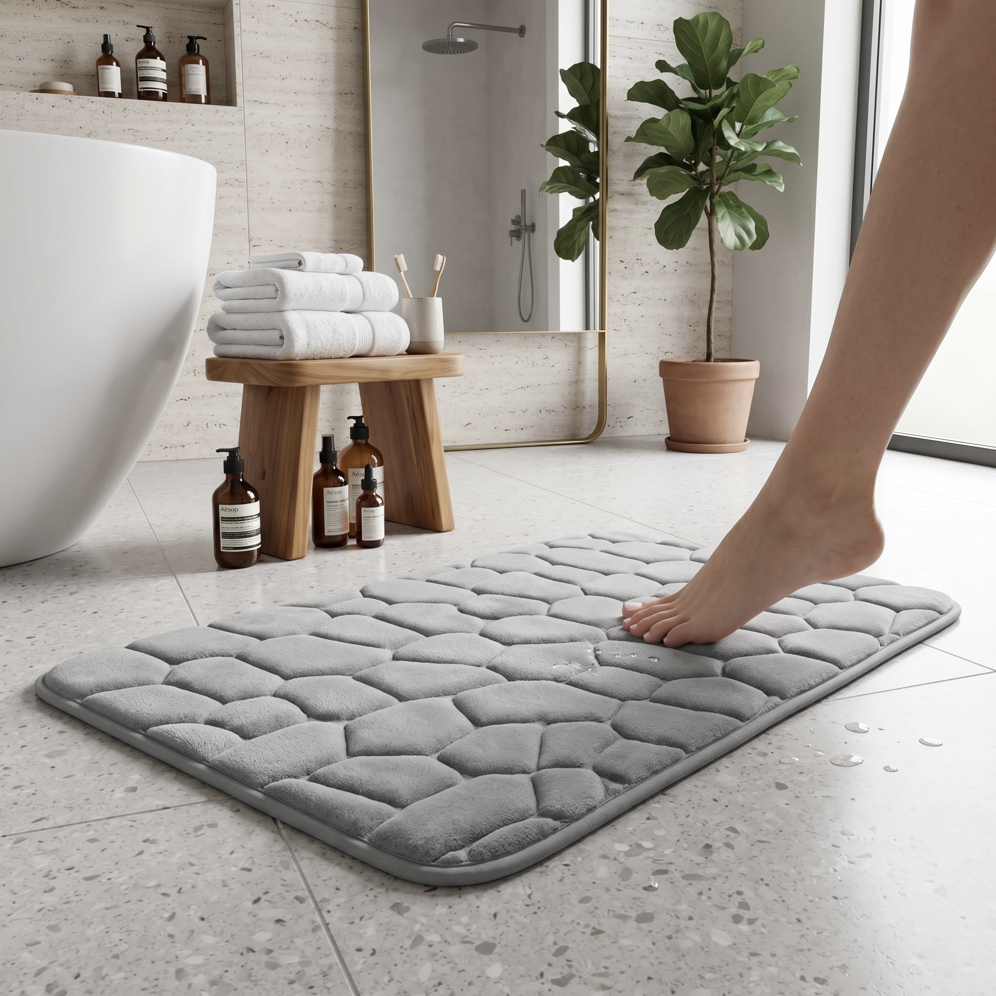 70x40cm Anti-Slip Cobblestone Bath Mat