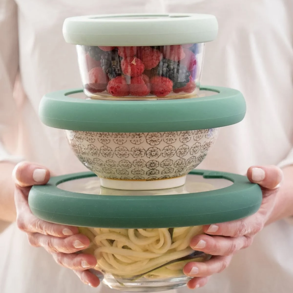 3-Piece Adjustable Silicone and Glass Bowl Lid Set