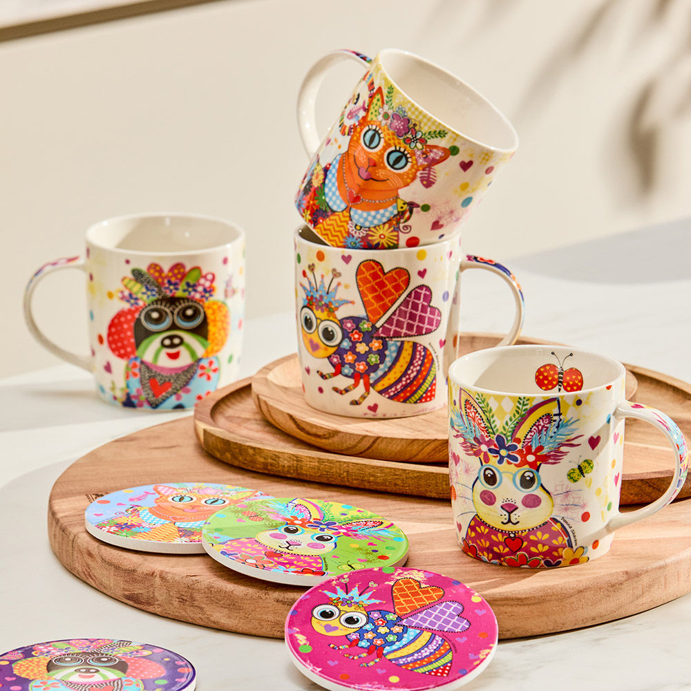 2x Donna Sharam Colourful Kaleidoscope Mugs