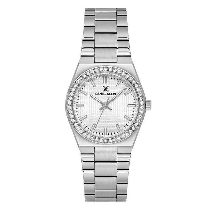 Ladies Silver Diamante Round Watch