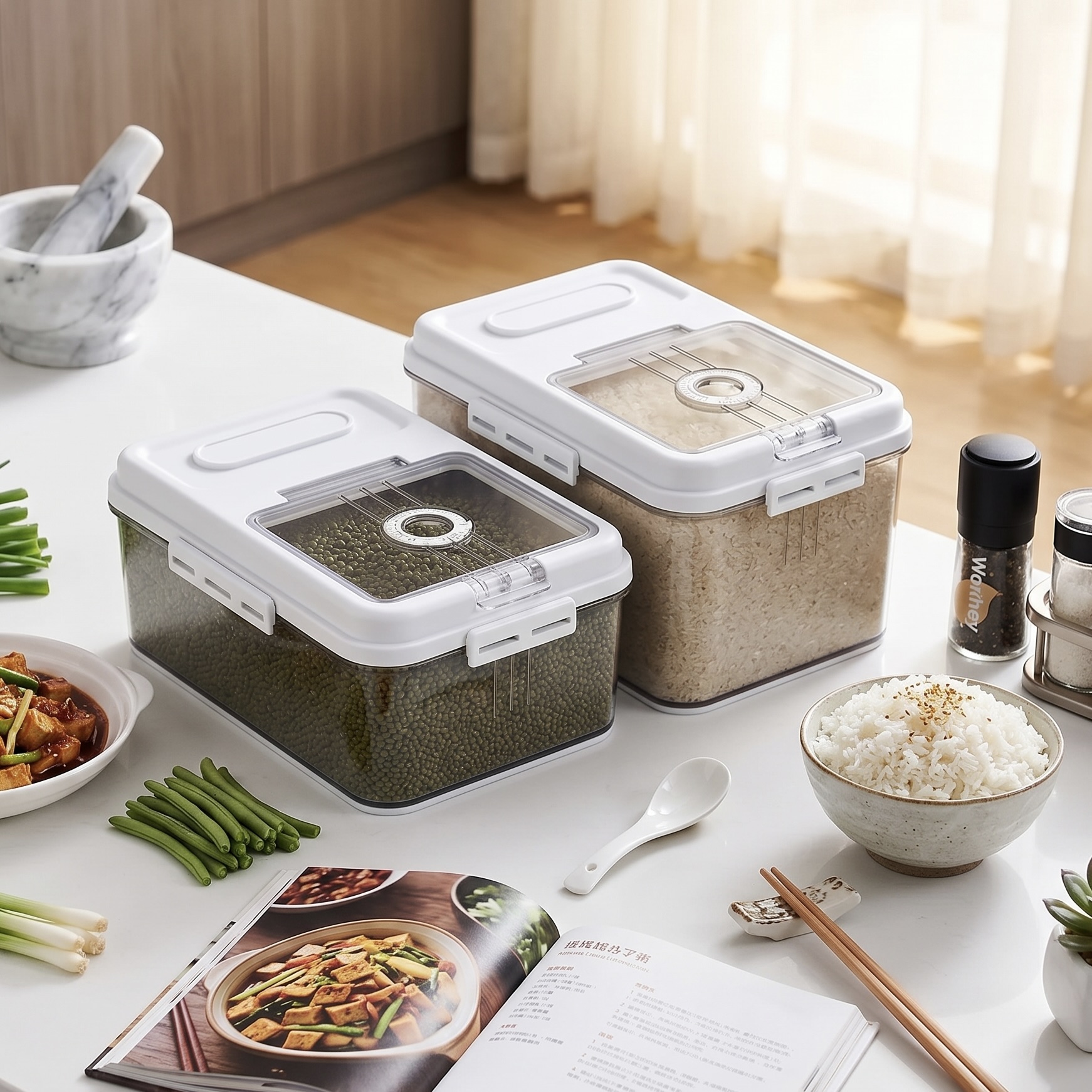 Airtight Food and Grain Storage Container with Pouring Cup