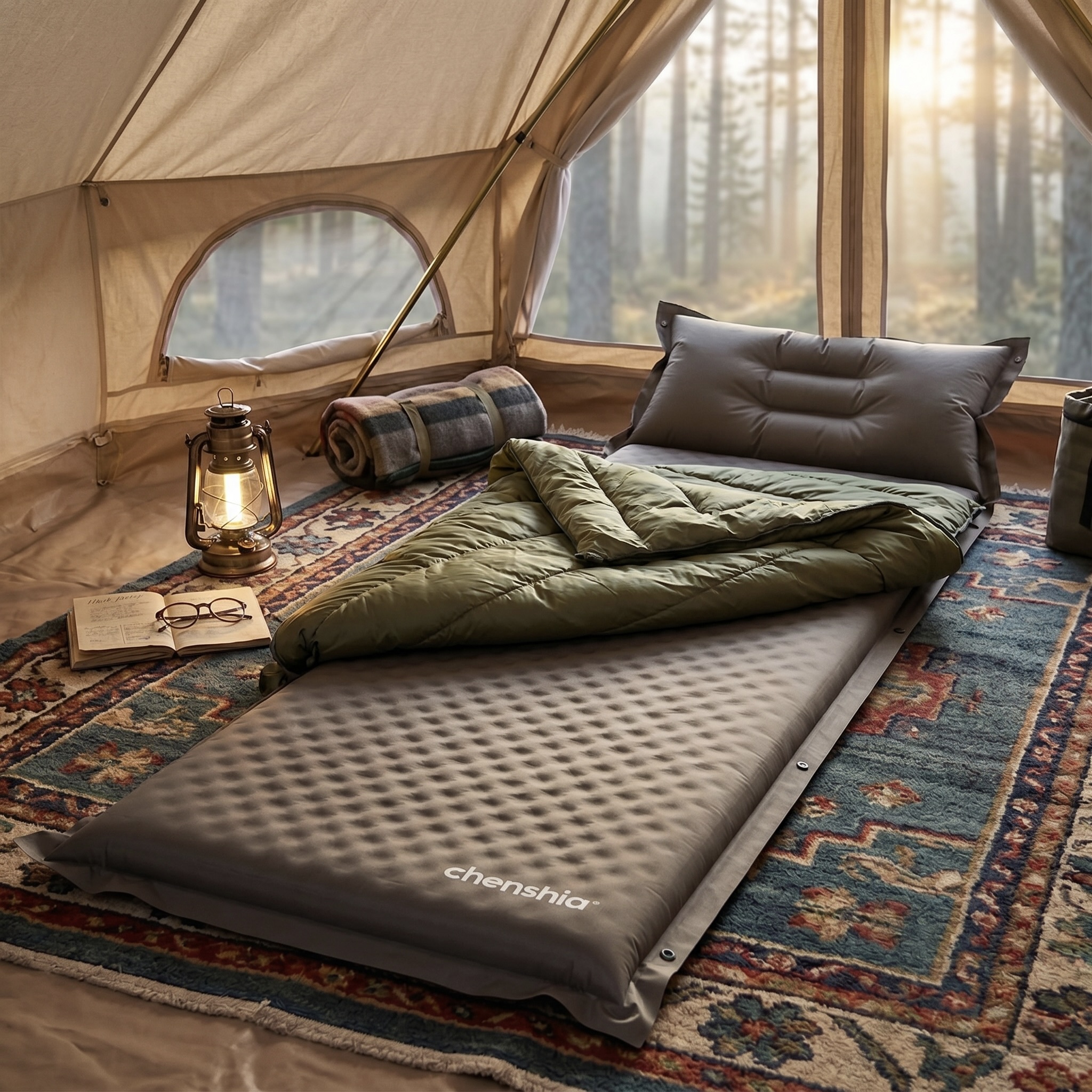 Inflatable Memory Foam Sleeping Mat with Pillow