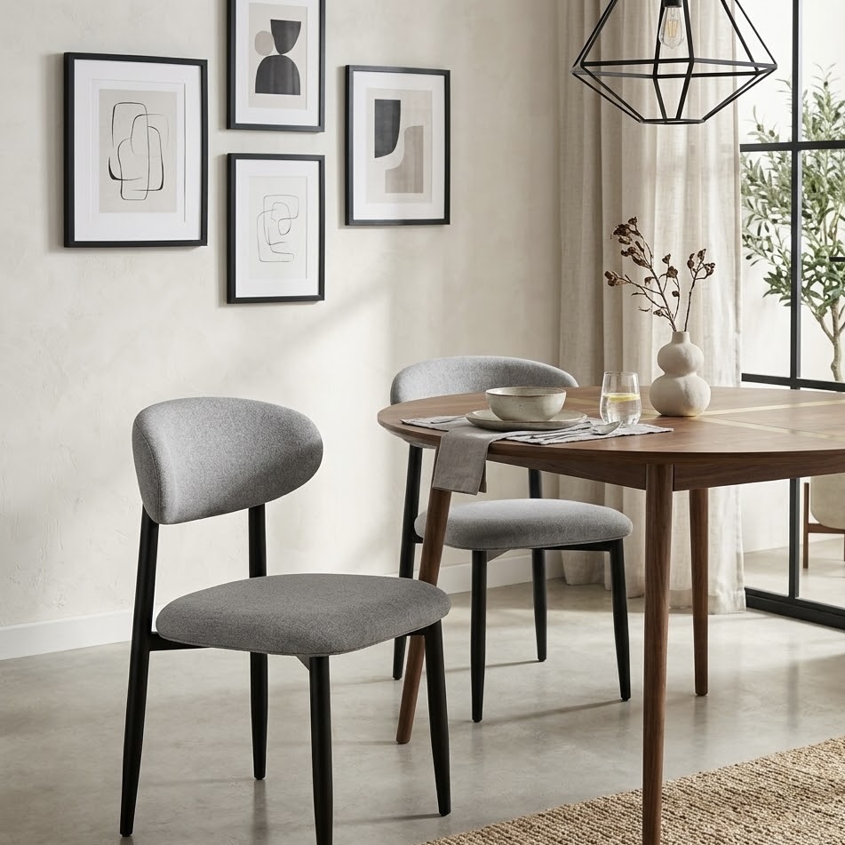 2x Grey Modern Upholstered Dining Chairs