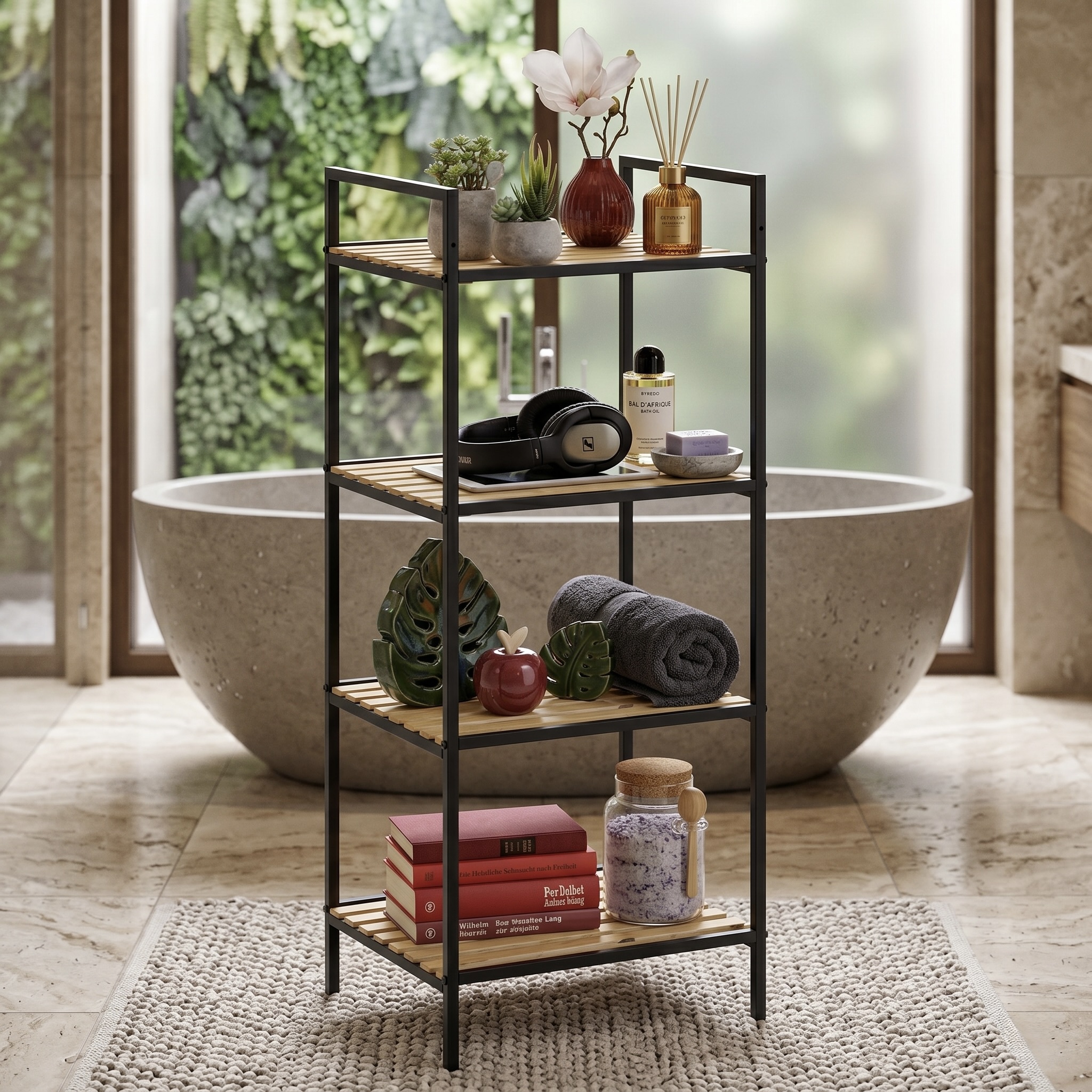 77% off on 4-Tier Natural Bamboo Bathroom Rack | OneDayOnly