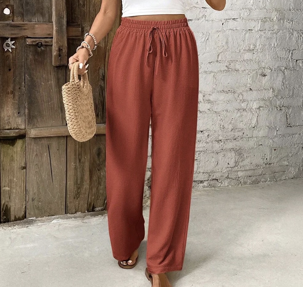 Ladies Cotton and Linen Wide Leg Flowy Pants with Pockets
