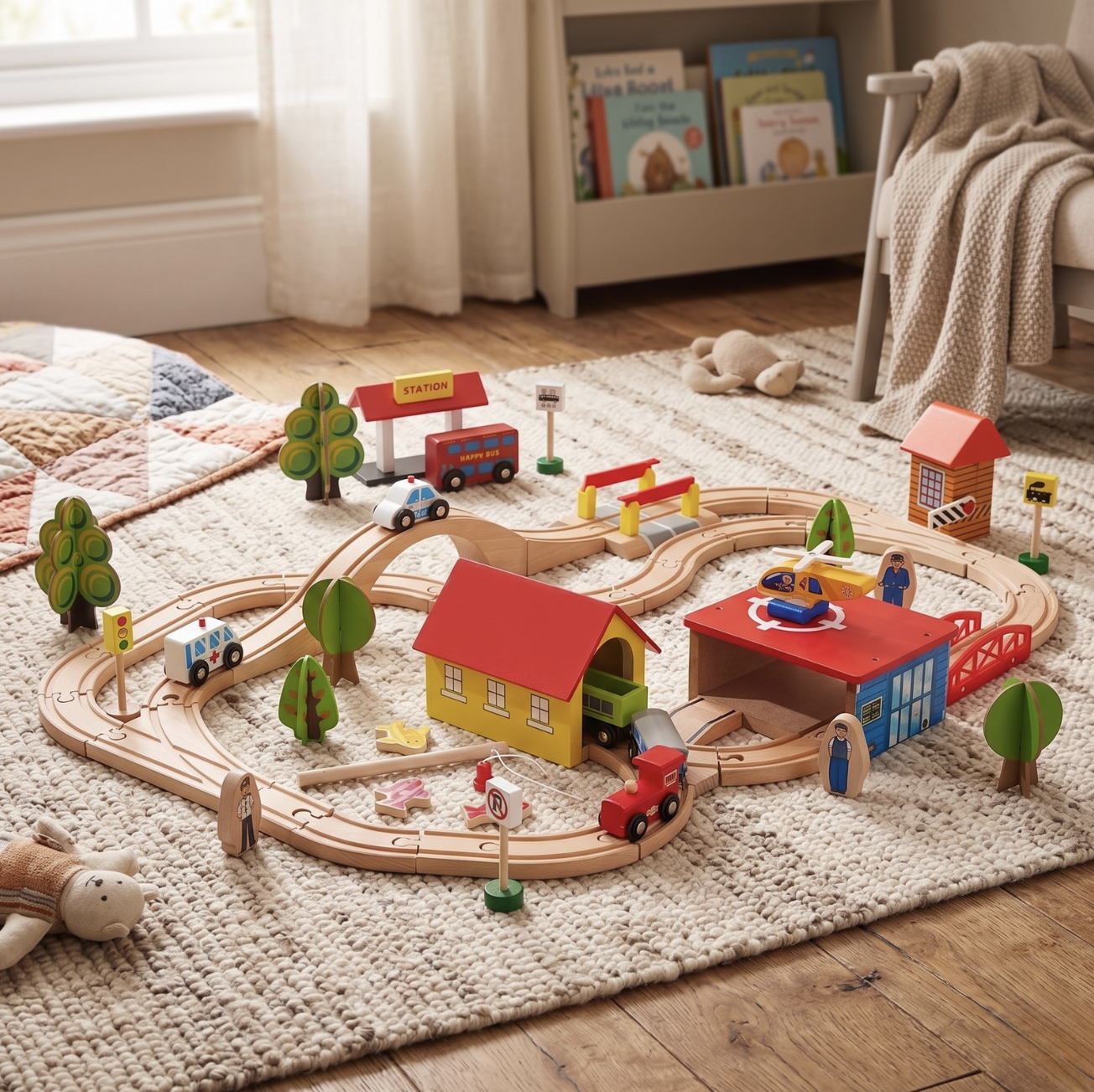 60-Piece Child-Safe Wooden Train Set
